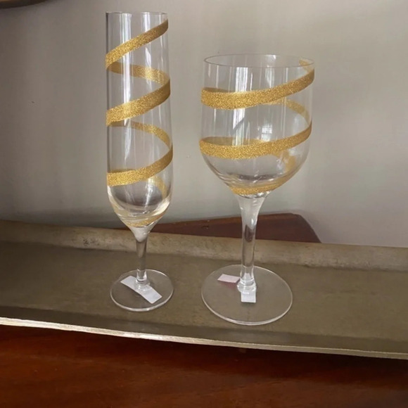 Anthropologie Champagne Flute  Wine Glass Bundle - Picture 1 of 5